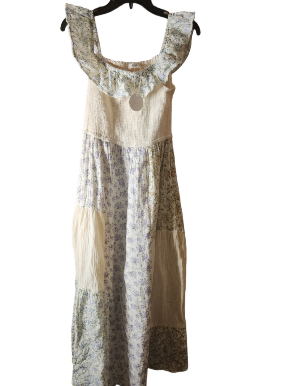 Oddi Delicate Dainty Print Cream Patchwork Floral Ruffle Maxi Dress Nwt Small - Picture 6 of 9